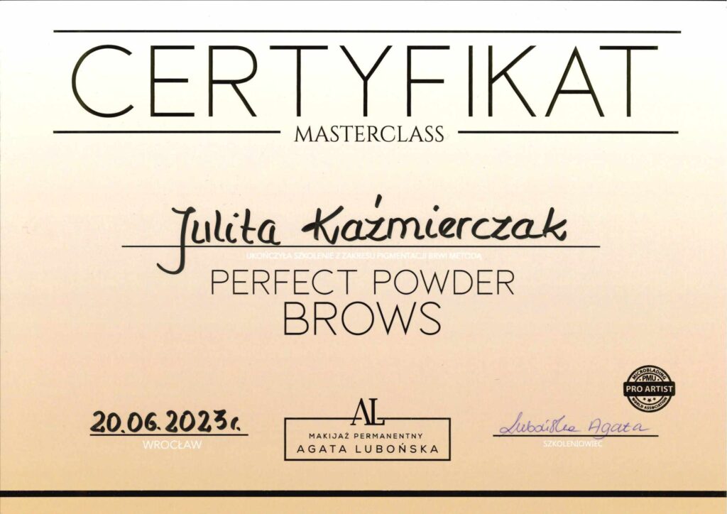 Certyfikat Pigmentacja brwi, Perfect powder brows