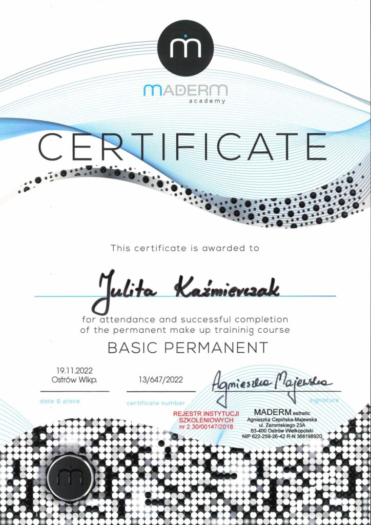 Certyfikat Permament make up